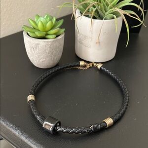 Black and Gold Braided Leather Necklace